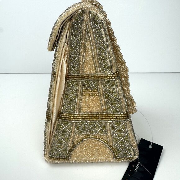 Rare Moni Couture Triangle Top  Handle Silver Gold Beaded Eiffel Tower Purse Bag - Picture 4 of 15